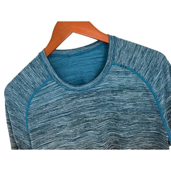 Lululemon Mens Blue Striped Short Sleeve Athletic T-Shirt Size M - Picture 8 of 9